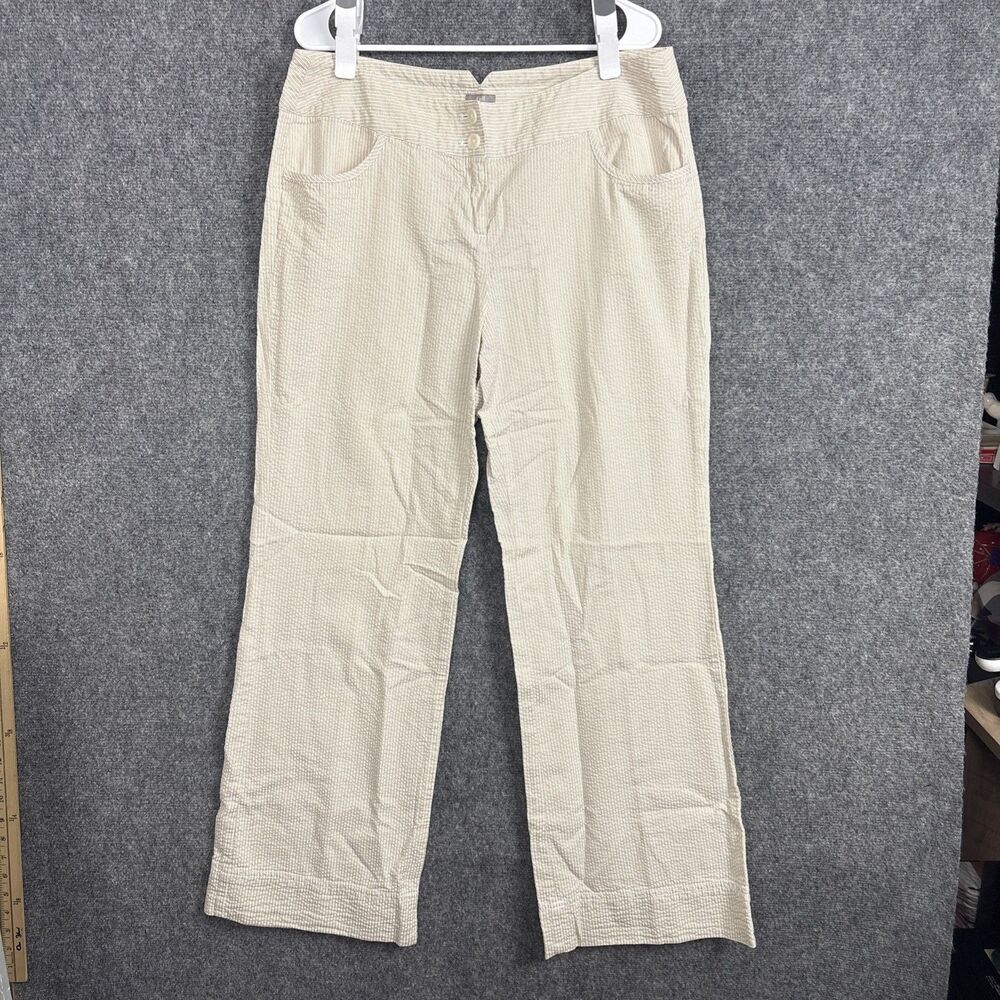 J Jill Pants Womens Size 14 Beige Striped Seersucker Wide leg Coastal Cottage